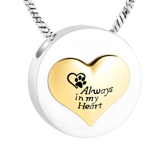 Paw Print Golden Heart Ashes Memorial Pendant Necklace - Various Designs