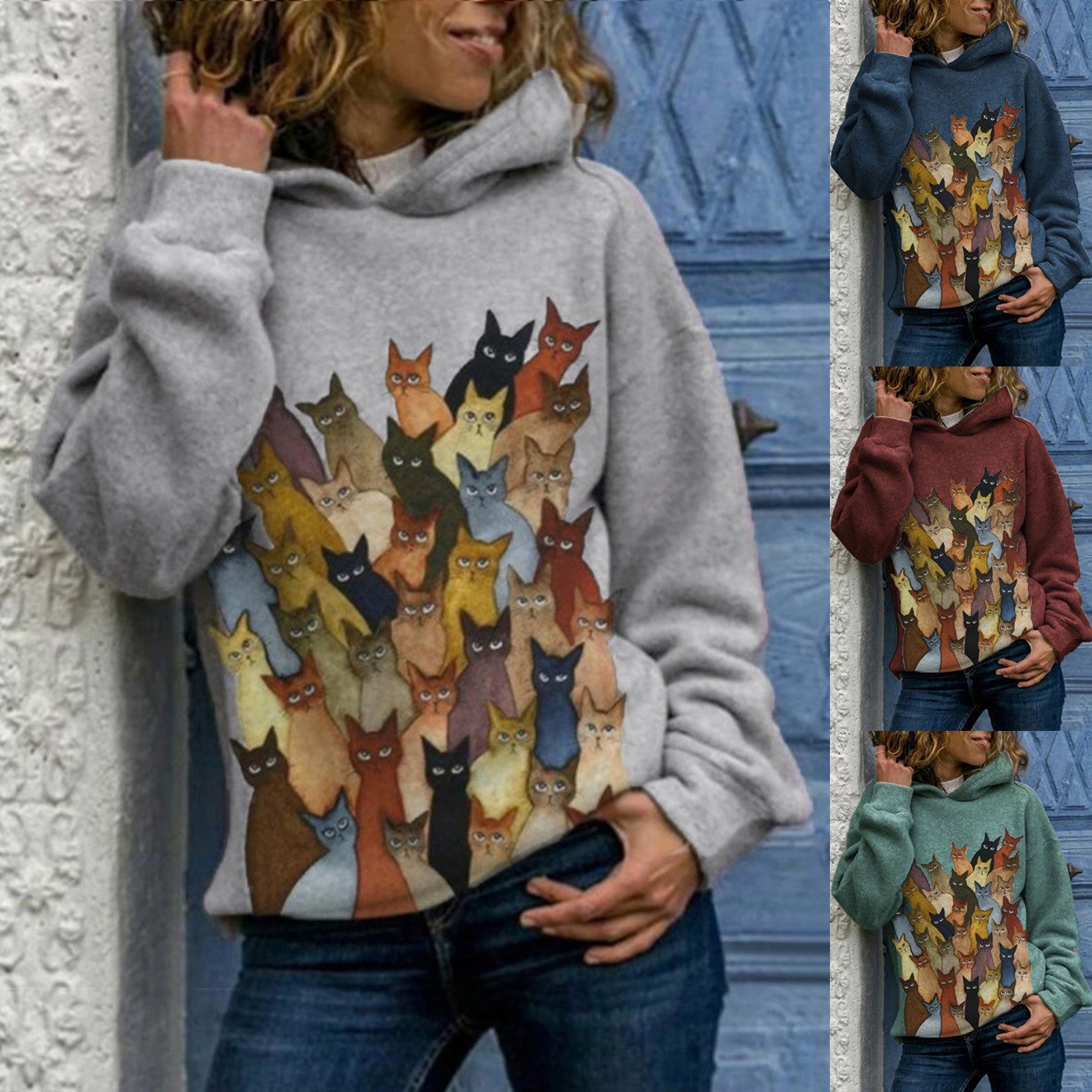 Gradient loose hood printed sweatshirt - Pet Perfection
