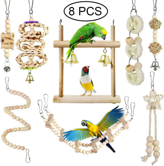 Parrot Chewing Toy Bird Toy Log Swing Set Of 8 - Pet Perfection