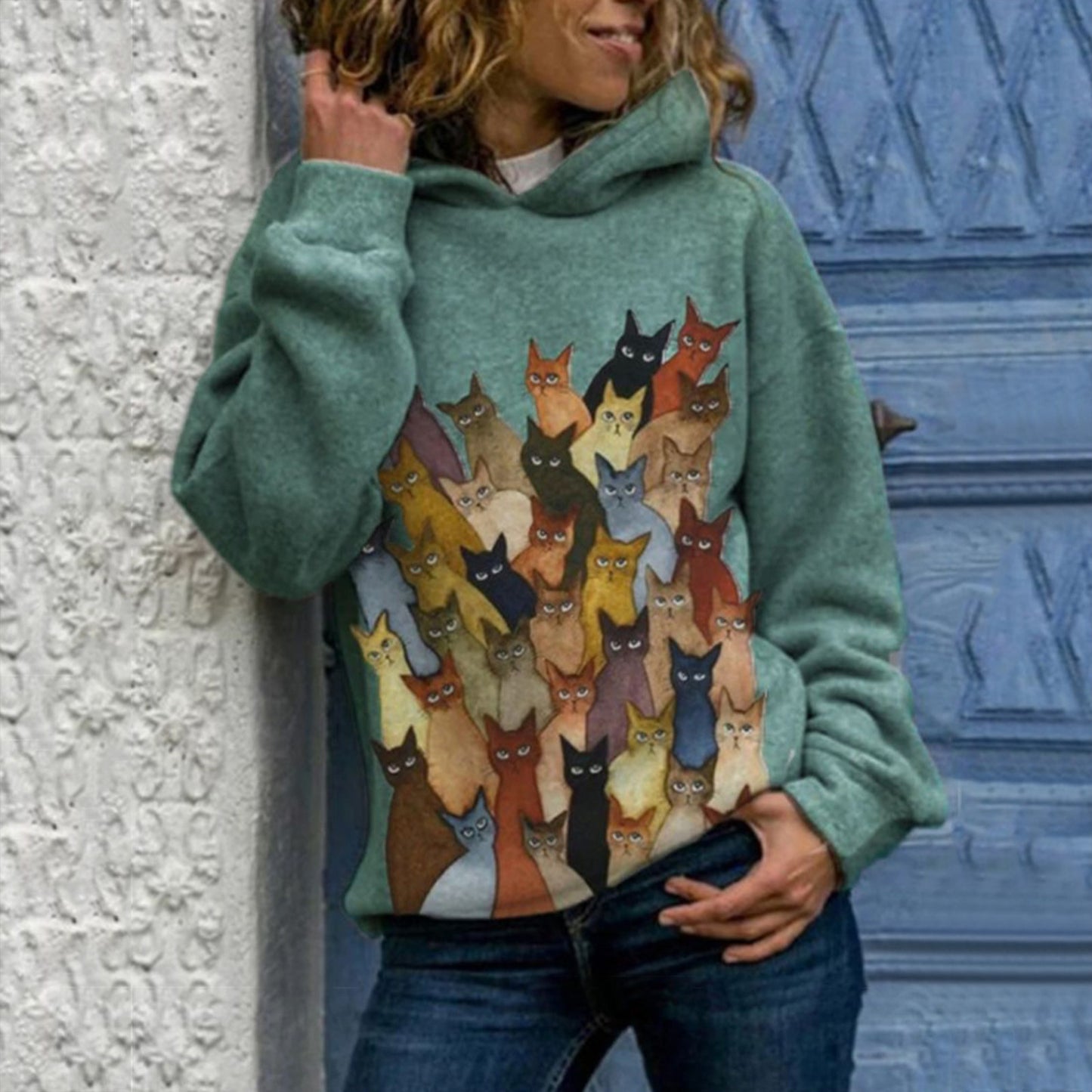 Gradient loose hood printed sweatshirt - Pet Perfection