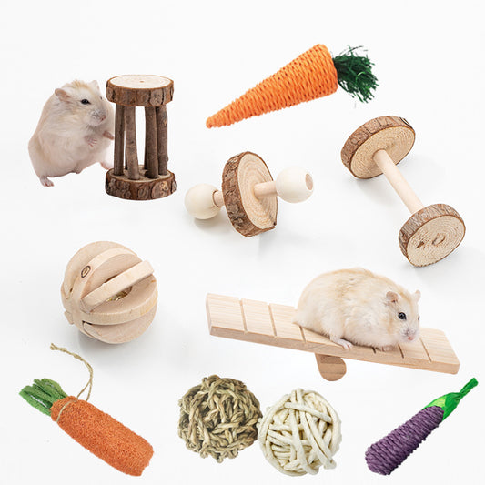 Wooden Pet Toy Hamster Rabbit Guinea Pig Parrot Play Molars Set - Pet Perfection