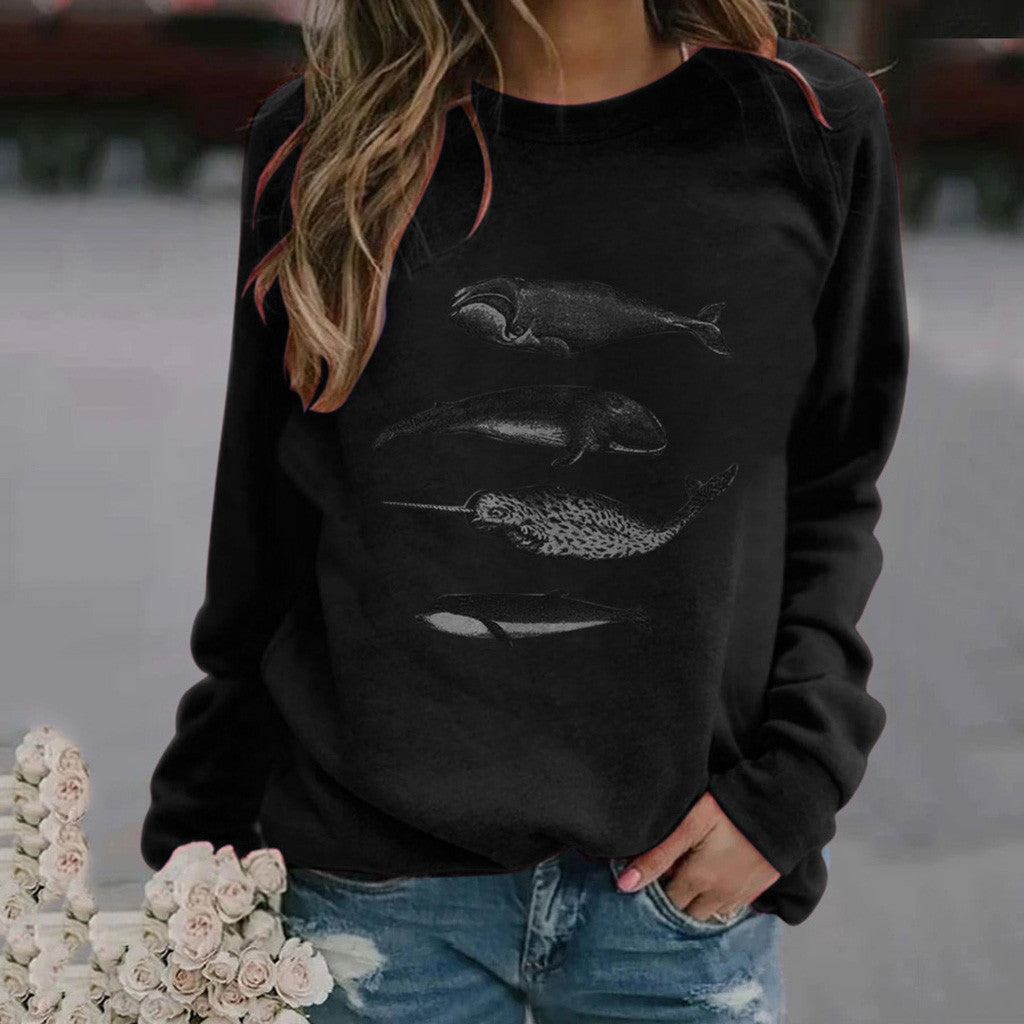 Wildlife Lover's Crew-Neck Whale Print Sweater - Pet Perfection