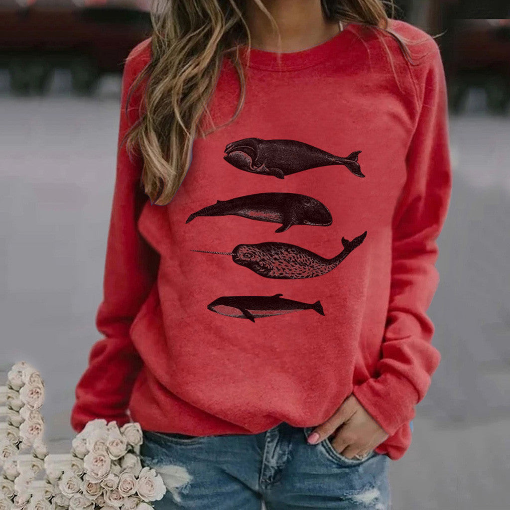 Wildlife Lover's Crew-Neck Whale Print Sweater - Pet Perfection