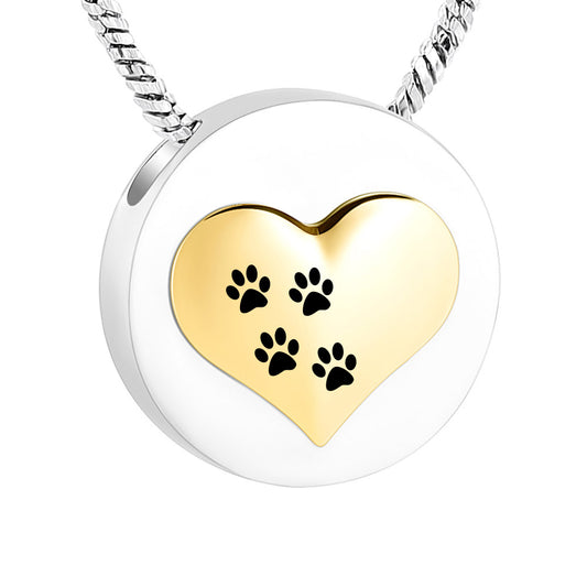 Paw Print Golden Heart Ashes Memorial Pendant Necklace - Various Designs