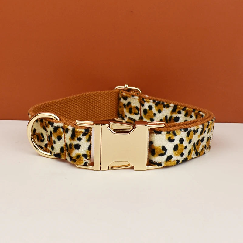 Customisable Leopard Print Dog Collar, Leash, Harness, & Poo Bag Holder sets